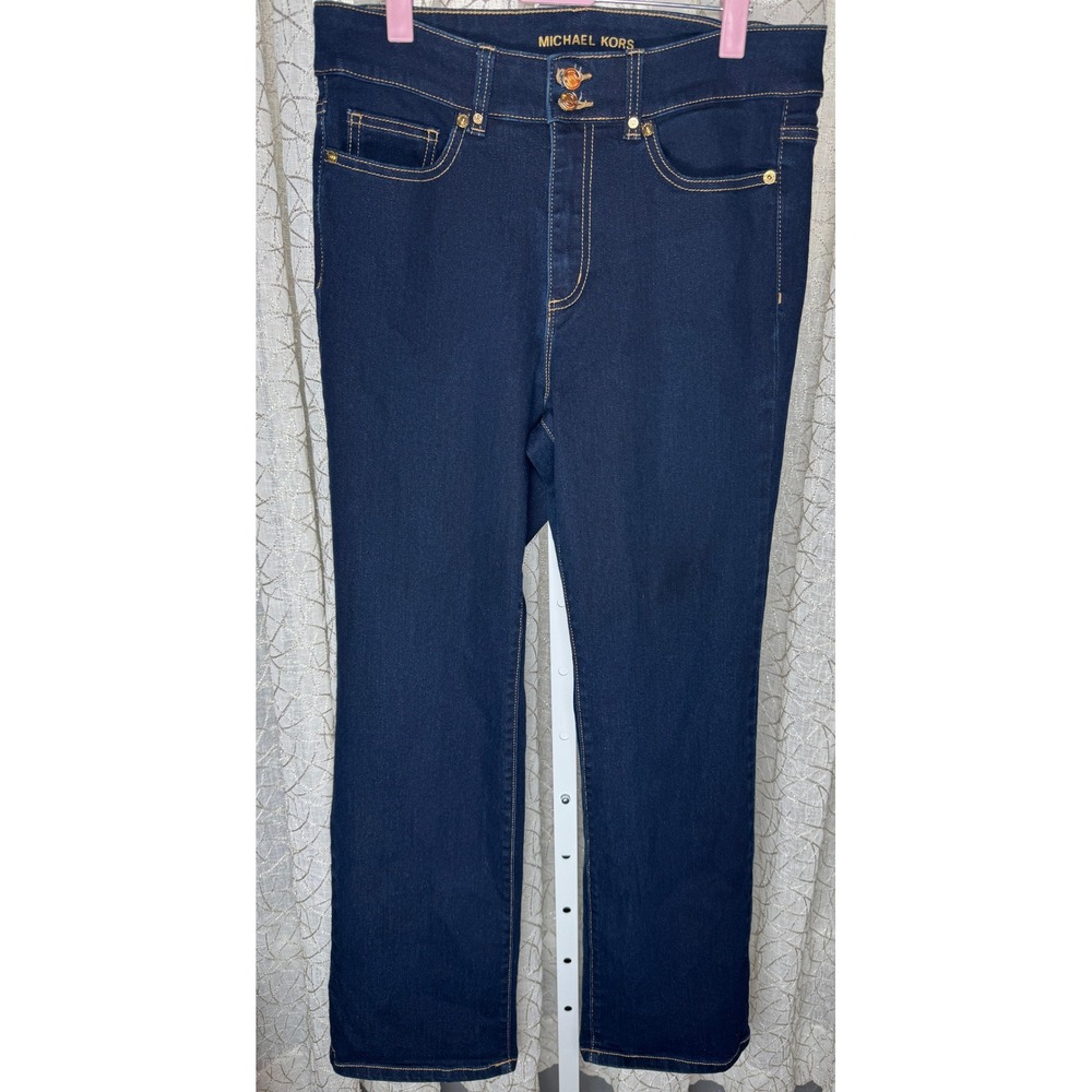Michael Kors Women's Straight Leg Jeans - Dark Blue with Gold Stitching